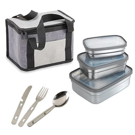 Kit Sac Isotherme, Set De Couverts Et 3 Lunch Box En Inox